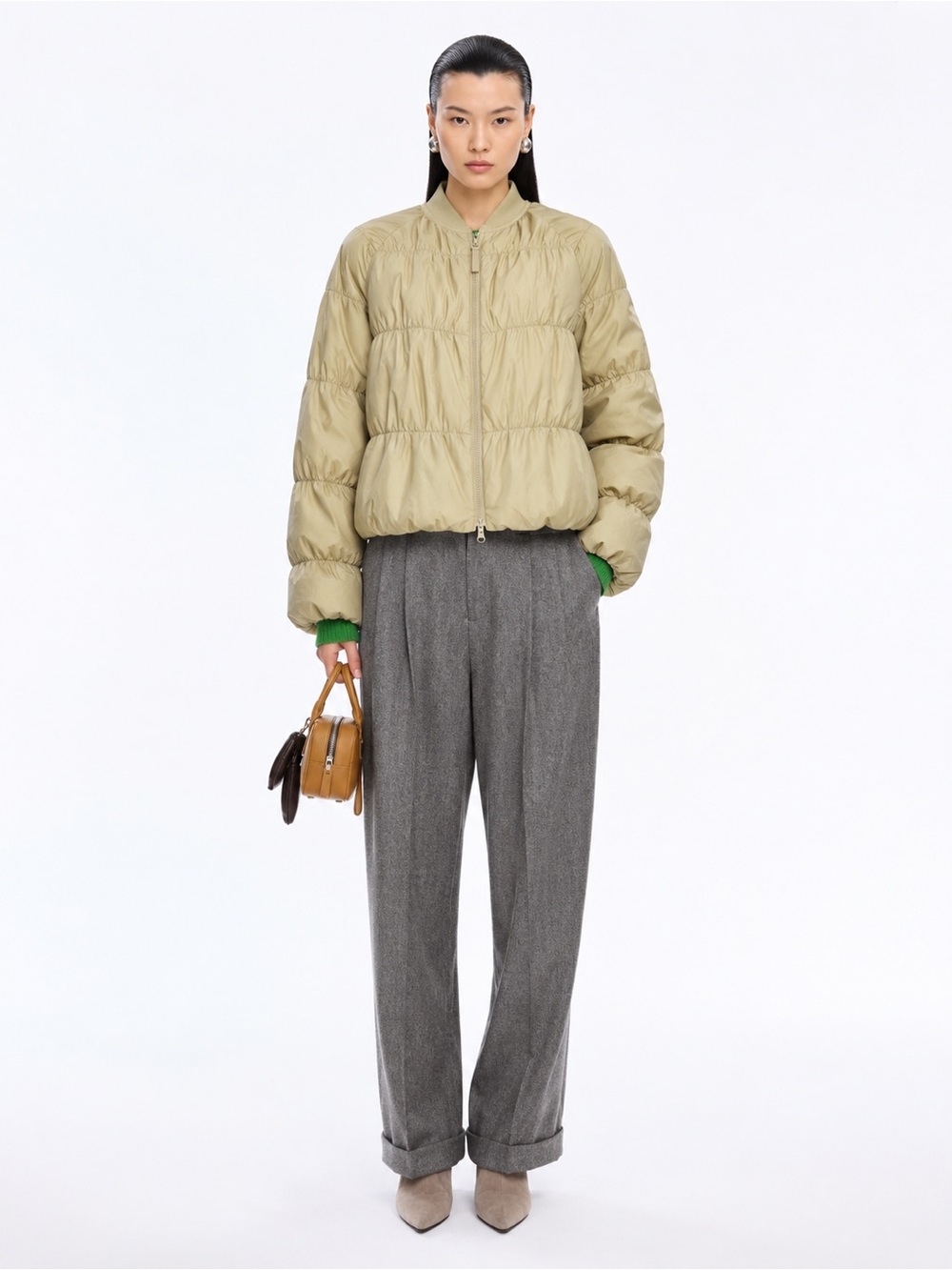 JNBY Butter Yellow Down Puffer Bomber Jacket size S
